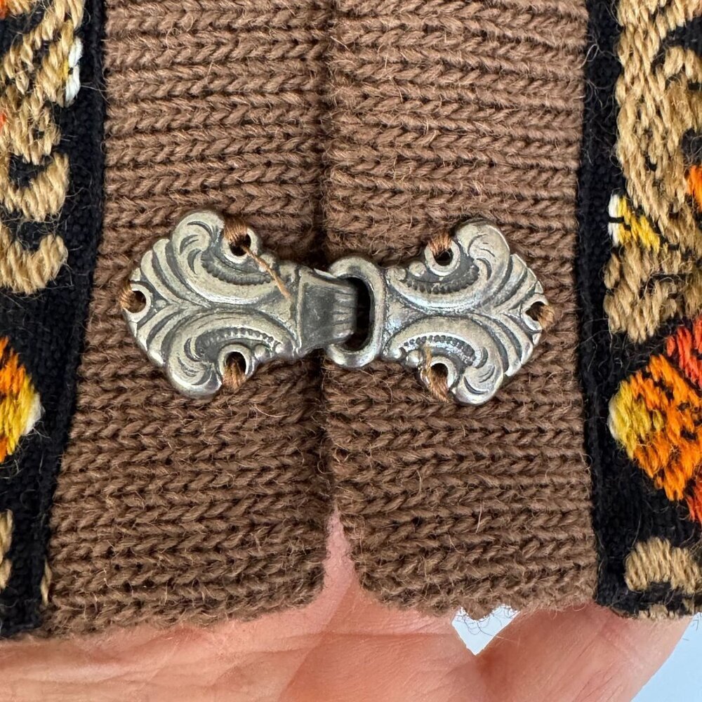Women's Brown Fair Isle Cardigan Sweater with Embroidered Trim - Picture 7 of 16
